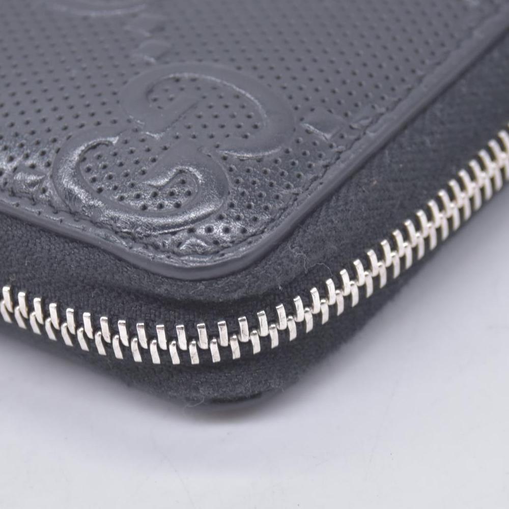$790 GUCCI Jumbo GG Embossed Perforated Zip Around Wallet Black CONSIGNMENT 10021209
