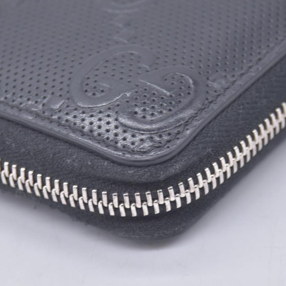 $790 GUCCI Jumbo GG Embossed Perforated Zip Around Wallet Black CONSIGNMENT 10021209