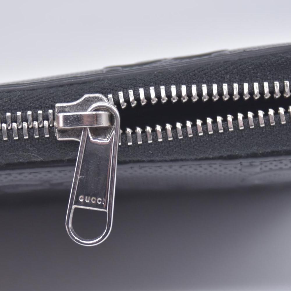 $790 GUCCI Jumbo GG Embossed Perforated Zip Around Wallet Black CONSIGNMENT 10021209