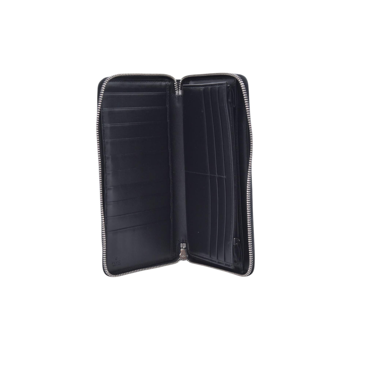 $790 GUCCI Jumbo GG Embossed Perforated Zip Around Wallet Black CONSIGNMENT 10021209
