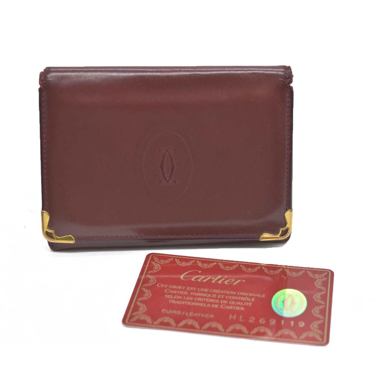 AUCTION $430 Cartier Cartier Burgundy Leather Must de Cartier ID Card Holder