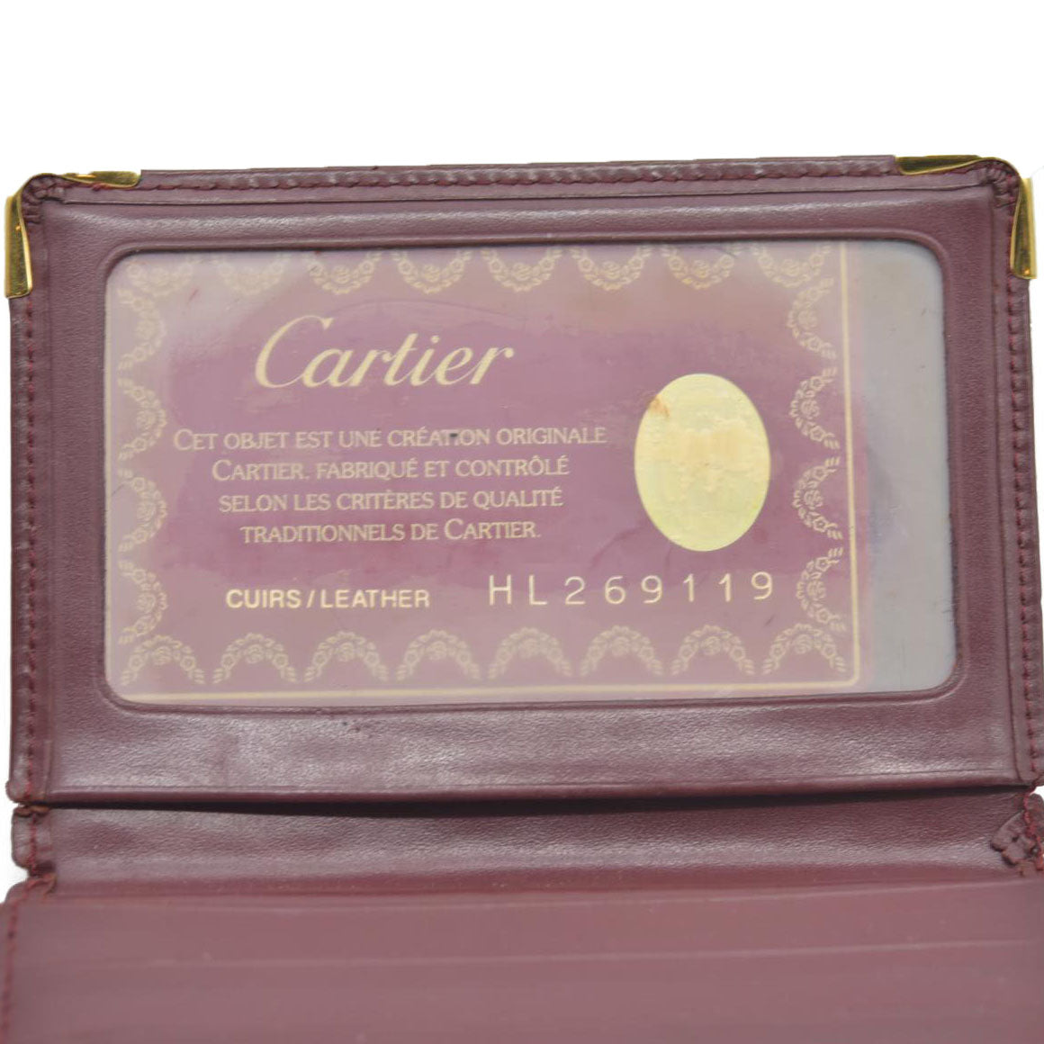 AUCTION $430 Cartier Cartier Burgundy Leather Must de Cartier ID Card Holder
