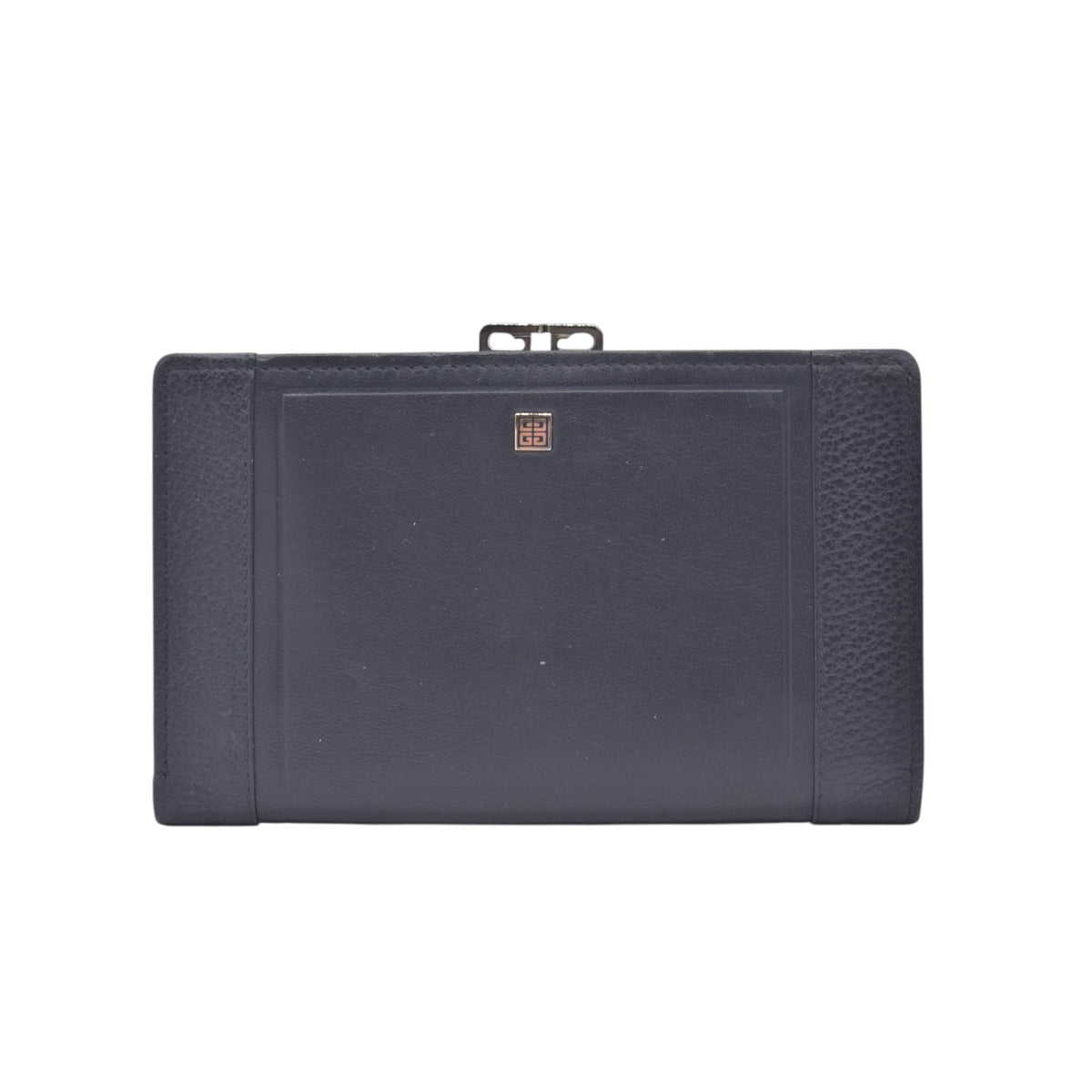 $650 GIVENCHY Smooth Leather 4G Kisslock French Purse Wallet Dark Navy CONSIGNMENT 10021205