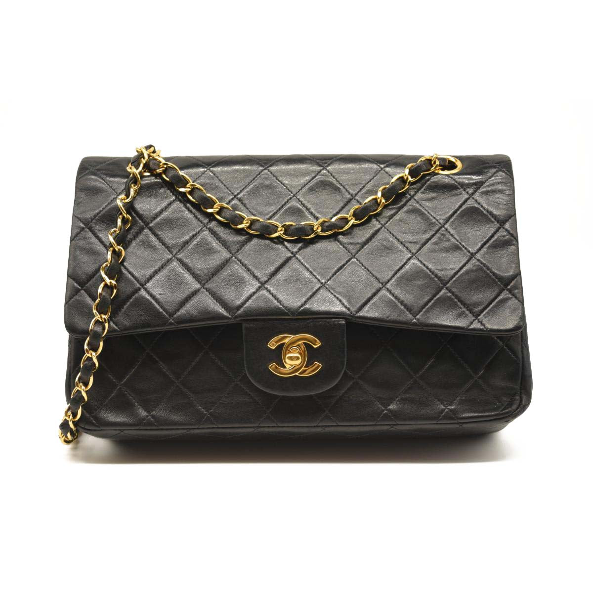 CHANEL Lambskin Quilted Medium Double Flap Black