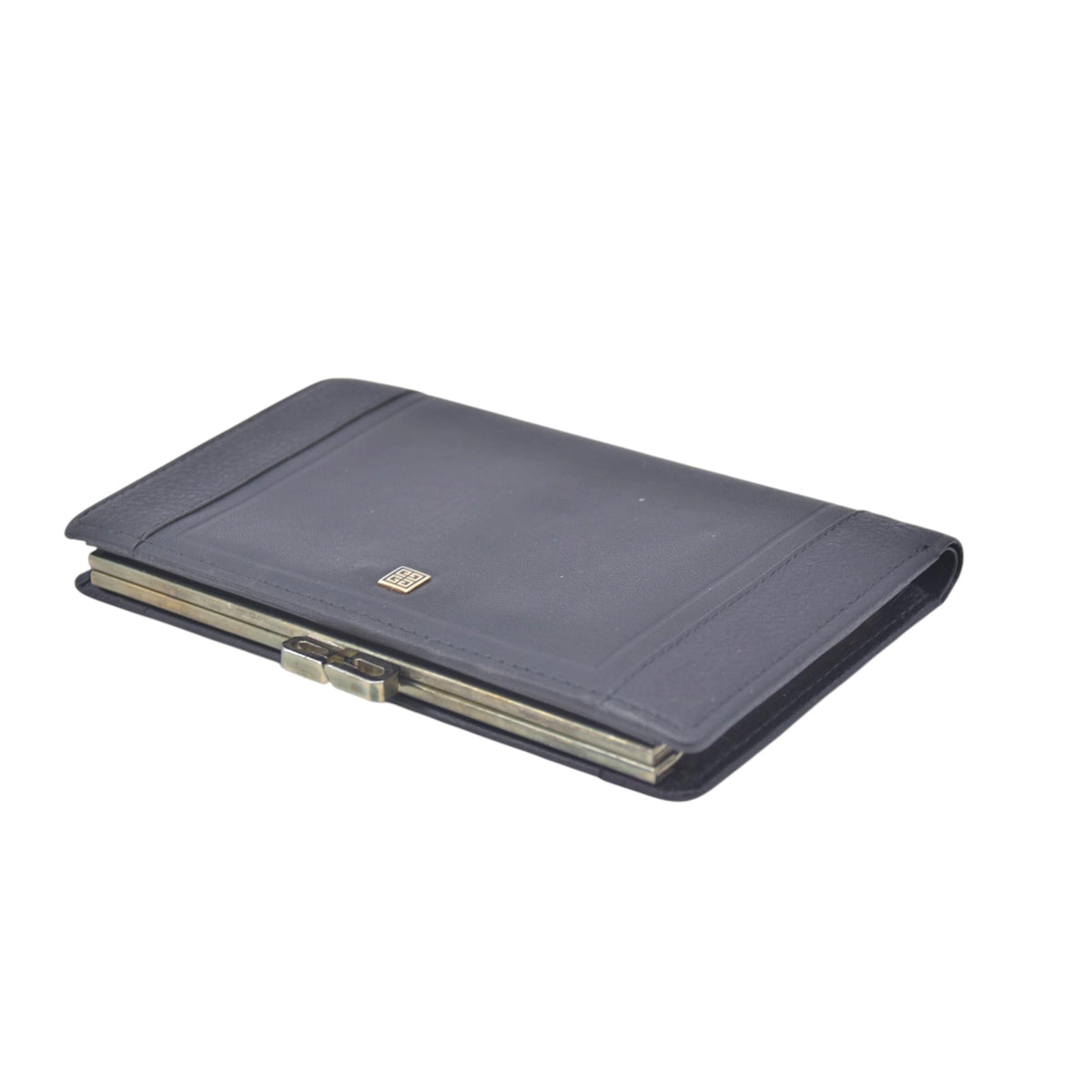 $650 GIVENCHY Smooth Leather 4G Kisslock French Purse Wallet Dark Navy CONSIGNMENT 10021205