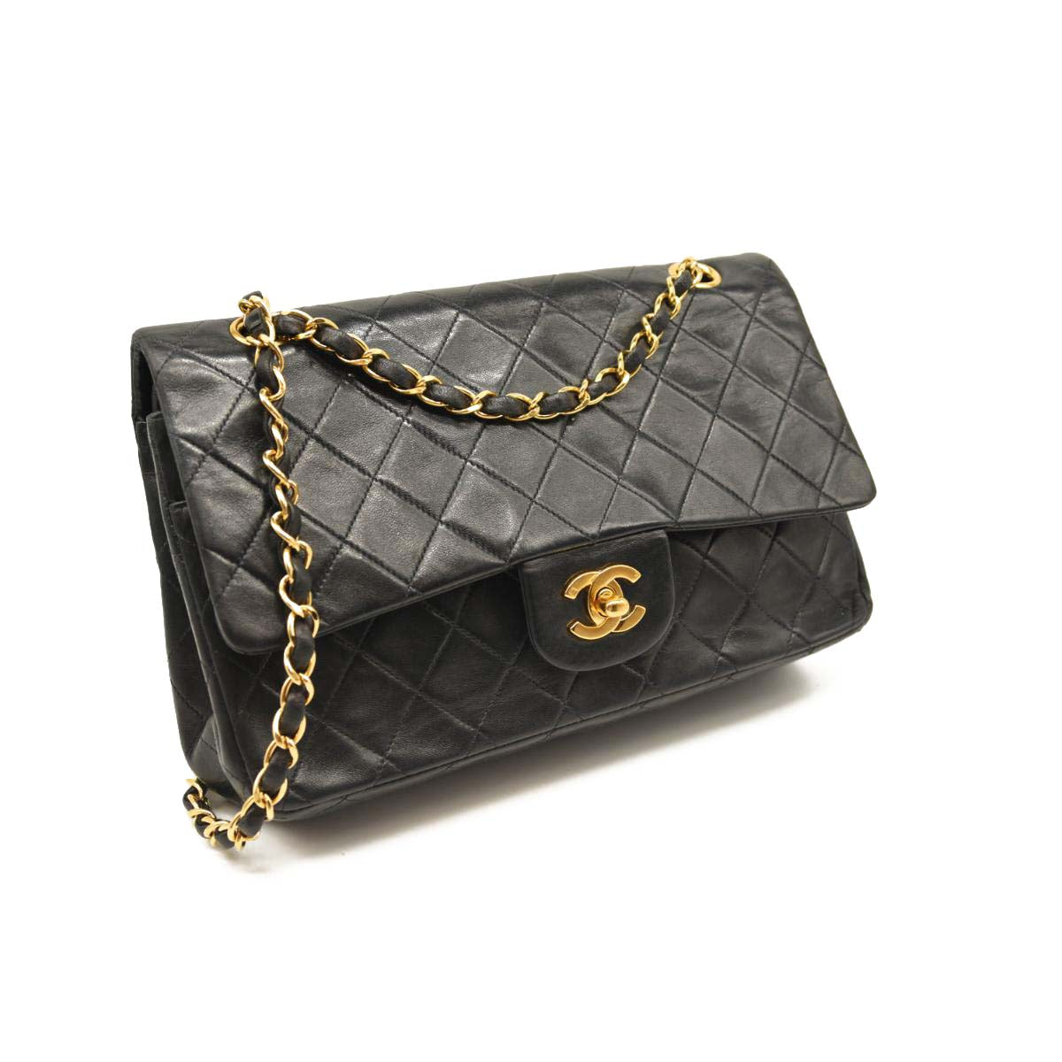 CHANEL Lambskin Quilted Medium Double Flap Black