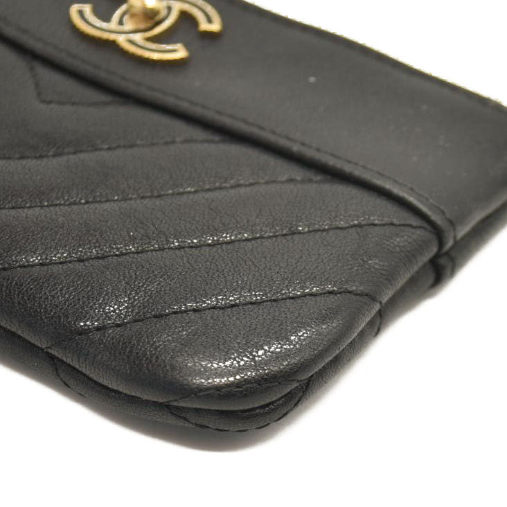 Chanel  Sheepskin Chevron Quilted Small Vintage Mademoiselle Cosmetic Case Black