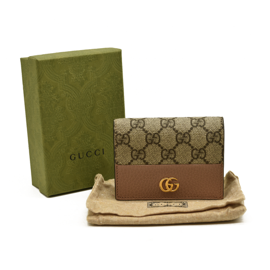 Gucci  Dollar Calfskin GG Supreme Monogram GG Marmont Card Case Beige Ophidia