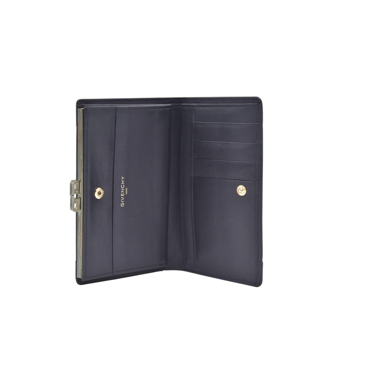 $650 GIVENCHY Smooth Leather 4G Kisslock French Purse Wallet Dark Navy CONSIGNMENT 10021205