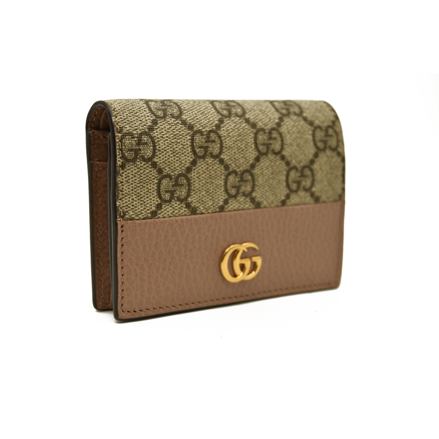 Gucci  Dollar Calfskin GG Supreme Monogram GG Marmont Card Case Beige Ophidia