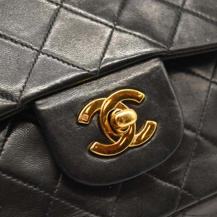 CHANEL Lambskin Quilted Medium Double Flap Black