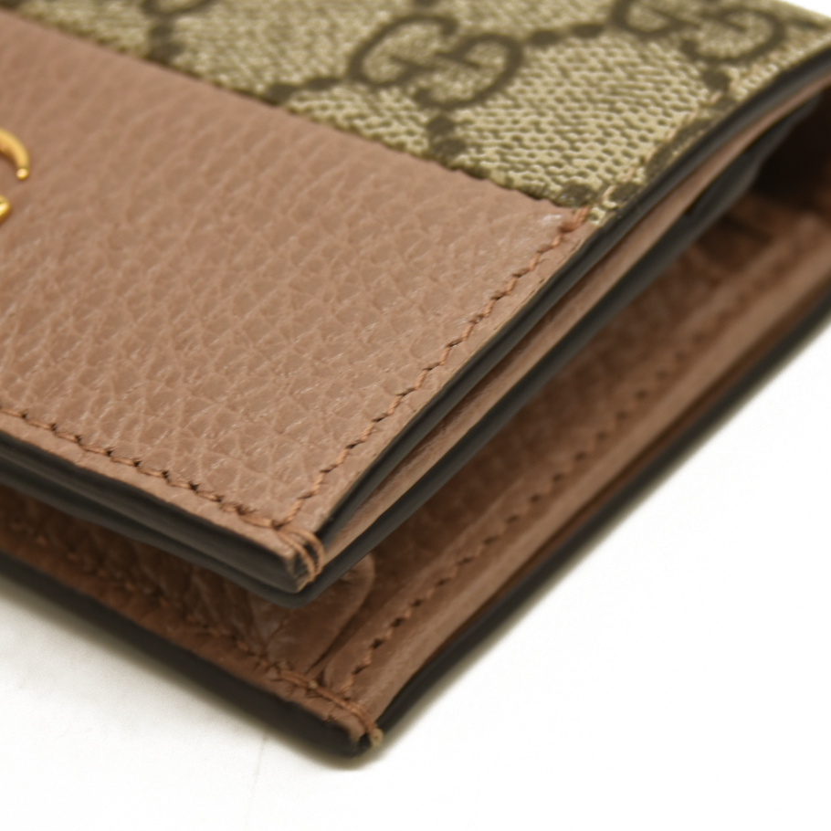 Gucci  Dollar Calfskin GG Supreme Monogram GG Marmont Card Case Beige Ophidia