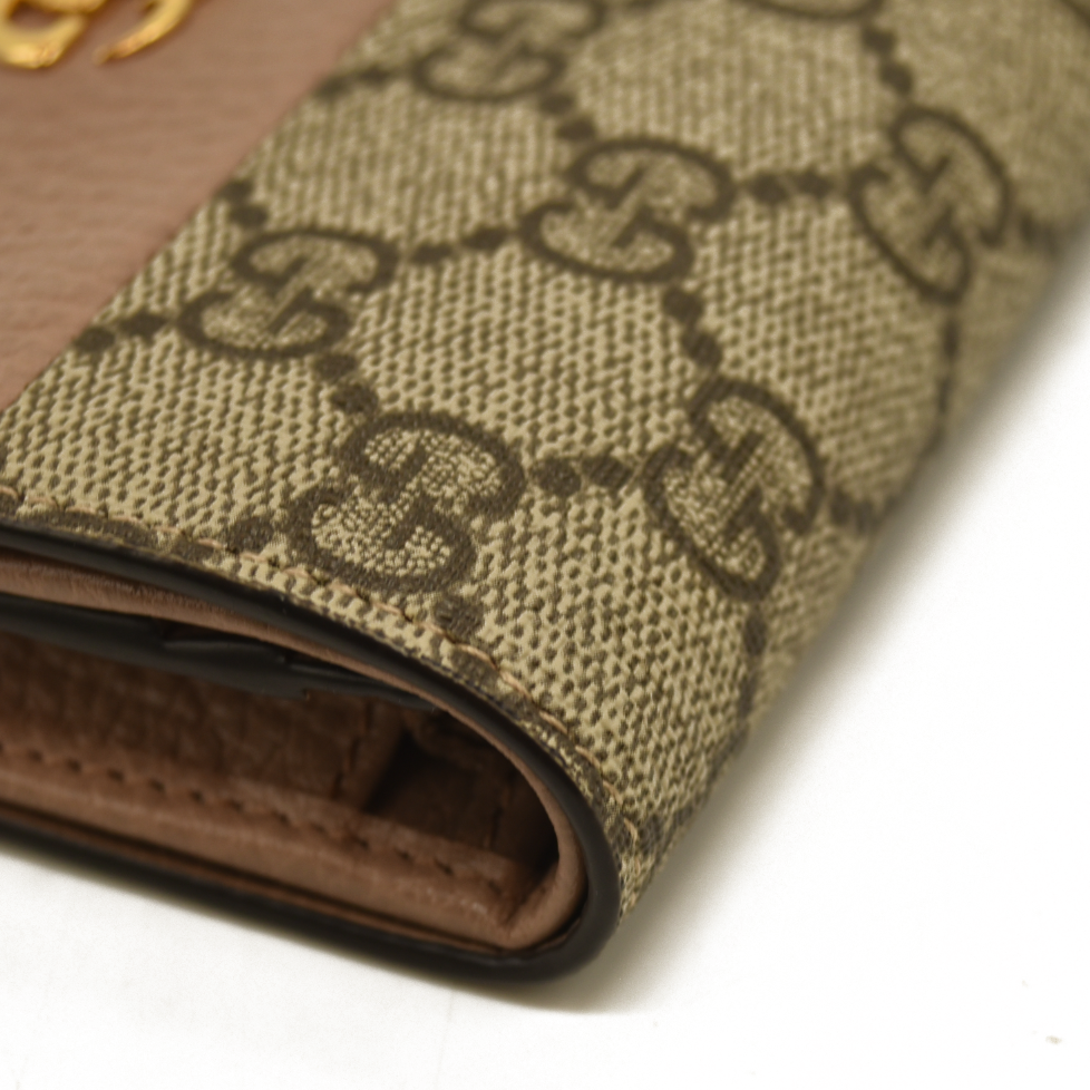 Gucci  Dollar Calfskin GG Supreme Monogram GG Marmont Card Case Beige Ophidia