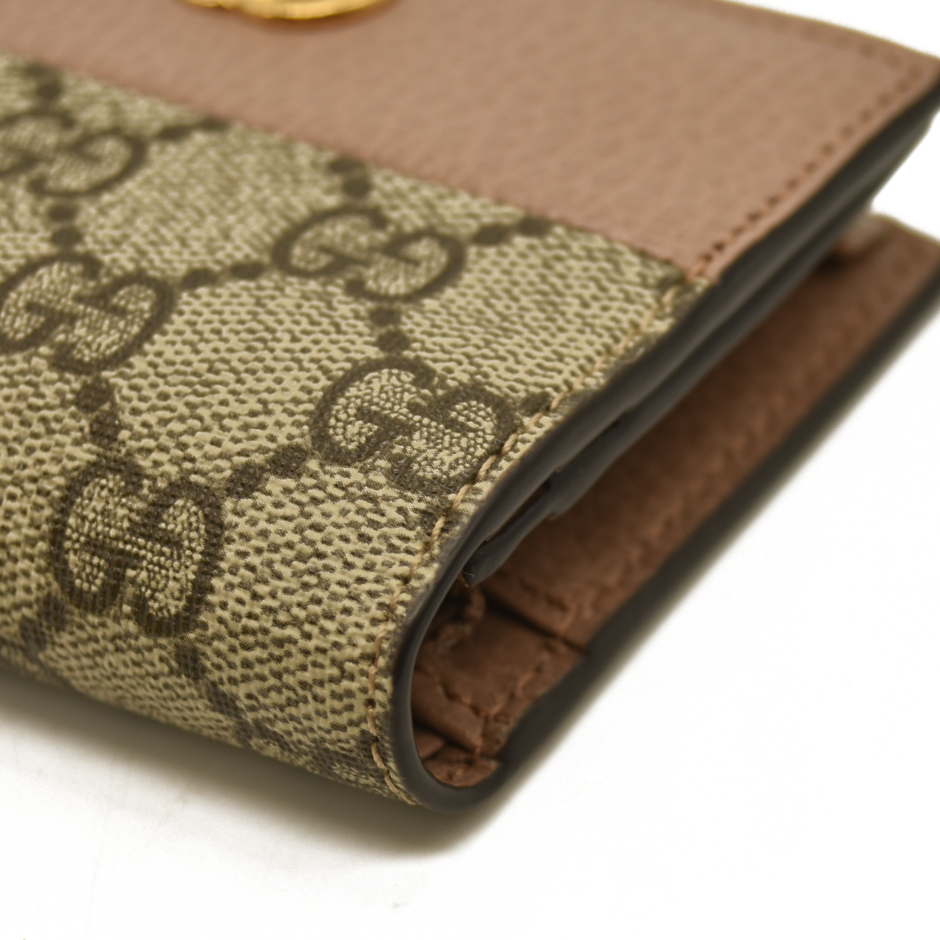 Gucci  Dollar Calfskin GG Supreme Monogram GG Marmont Card Case Beige Ophidia