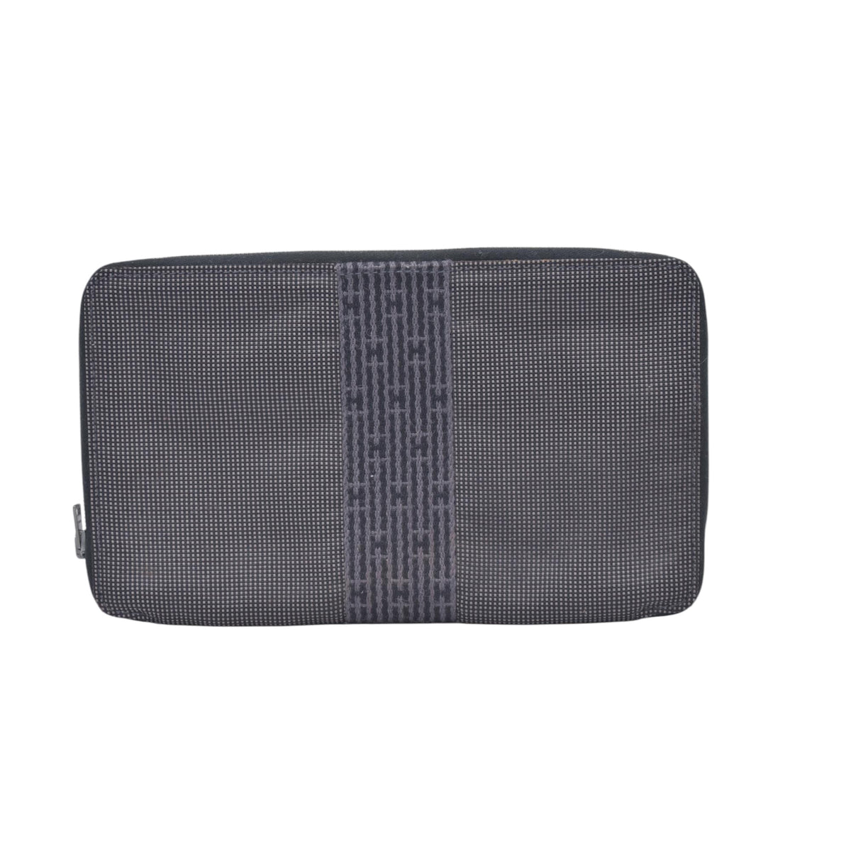 $850 HERMES Toile Canvas Herline Zip Around Long Organizer Wallet Grey CONSIGNMENT 10021210