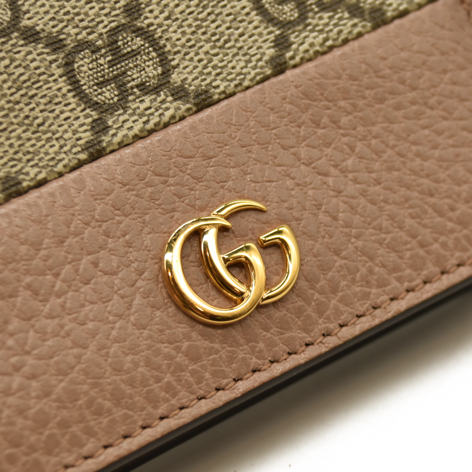 Gucci  Dollar Calfskin GG Supreme Monogram GG Marmont Card Case Beige Ophidia