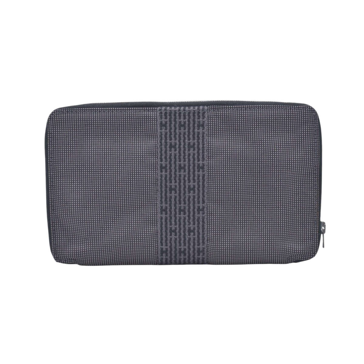 $850 HERMES Toile Canvas Herline Zip Around Long Organizer Wallet Grey CONSIGNMENT 10021210