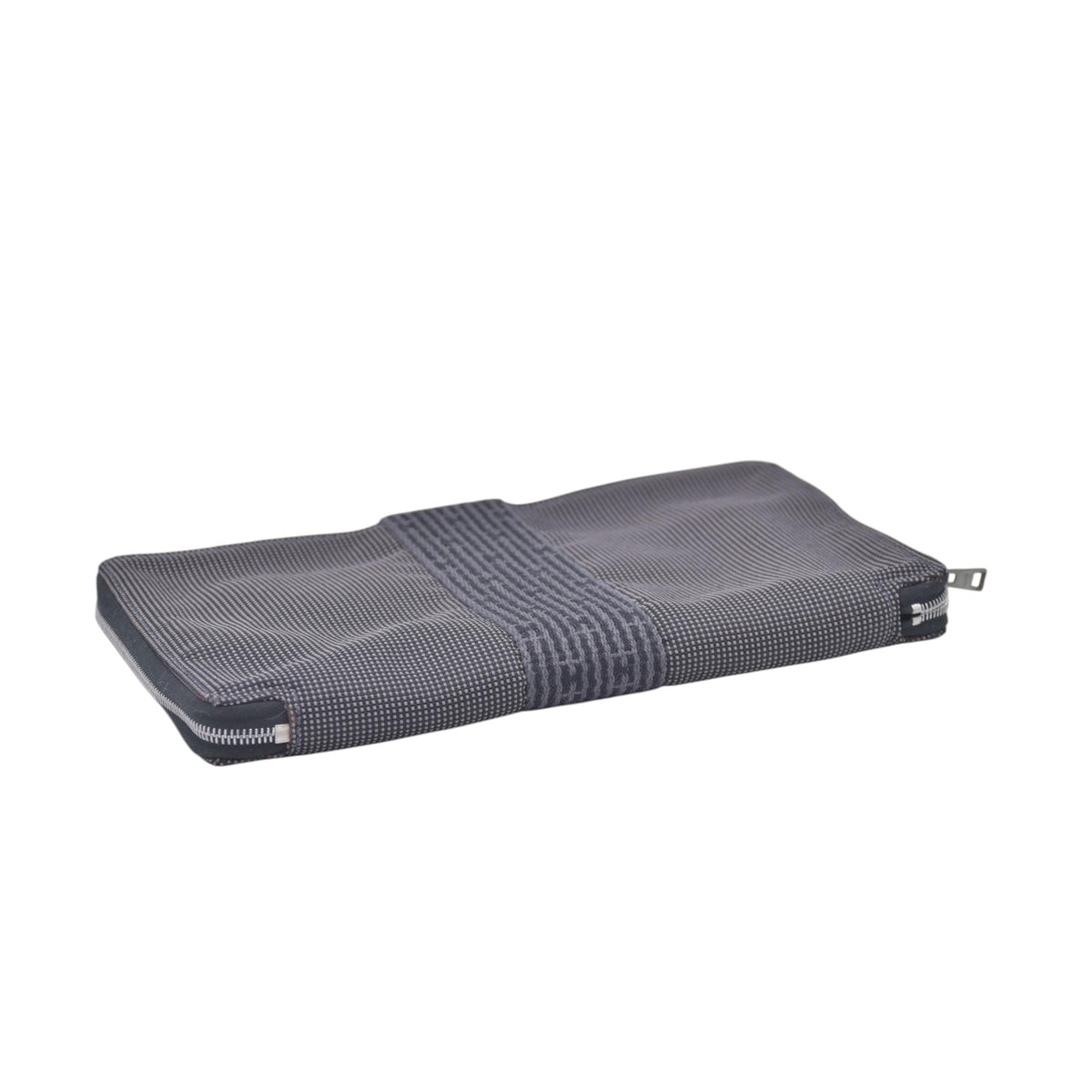 $850 HERMES Toile Canvas Herline Zip Around Long Organizer Wallet Grey CONSIGNMENT 10021210
