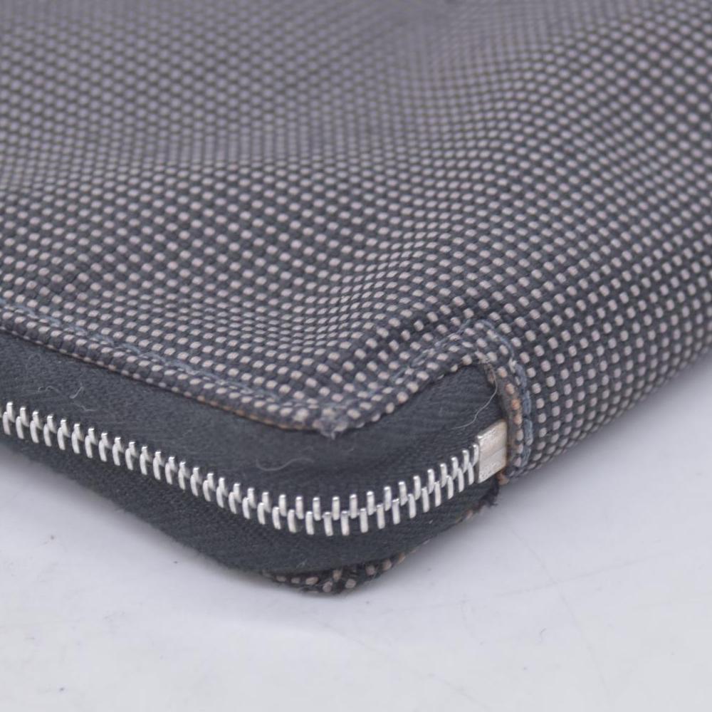 $850 HERMES Toile Canvas Herline Zip Around Long Organizer Wallet Grey CONSIGNMENT 10021210