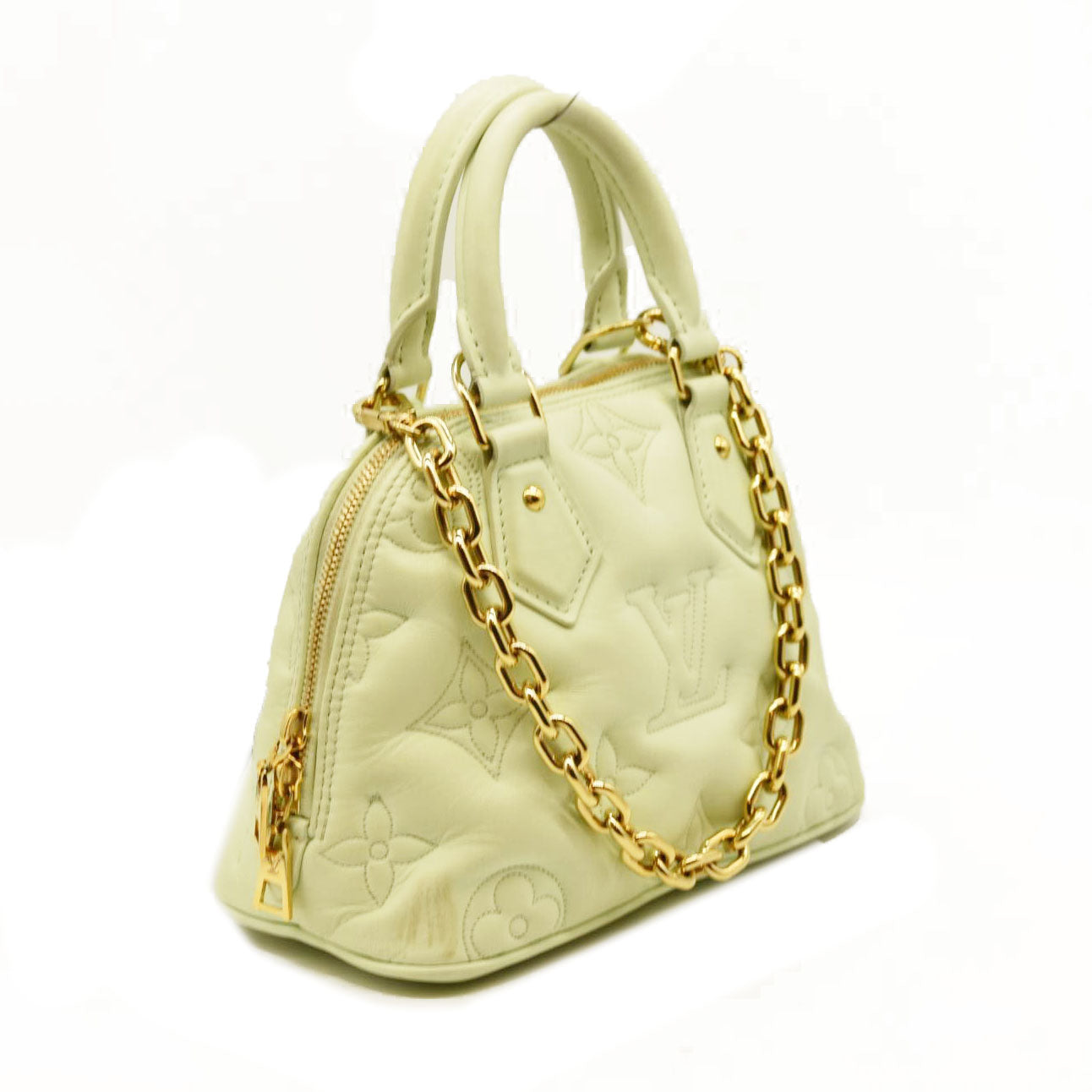 LOUIS VUITTON Calfskin Bubblegram Alma BB Light Green