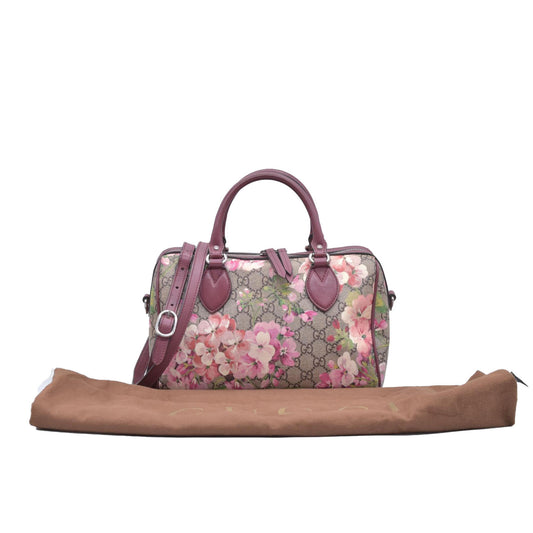 $1390 Gucci GG Supreme Monogram Blooms Small Boston Beige Multicolor Dry Rose CONSIGNMENT