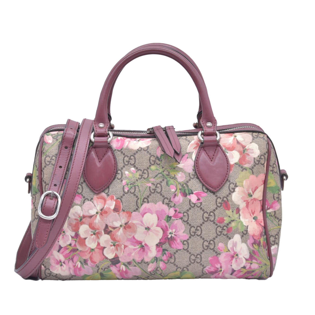$1390 Gucci GG Supreme Monogram Blooms Small Boston Beige Multicolor Dry Rose CONSIGNMENT