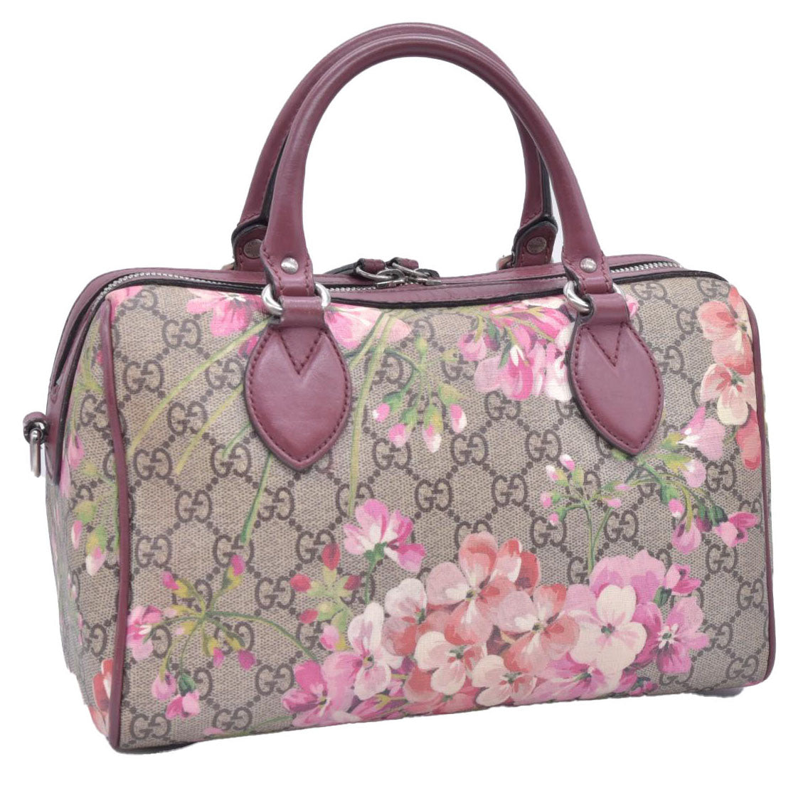 $1390 Gucci GG Supreme Monogram Blooms Small Boston Beige Multicolor Dry Rose CONSIGNMENT