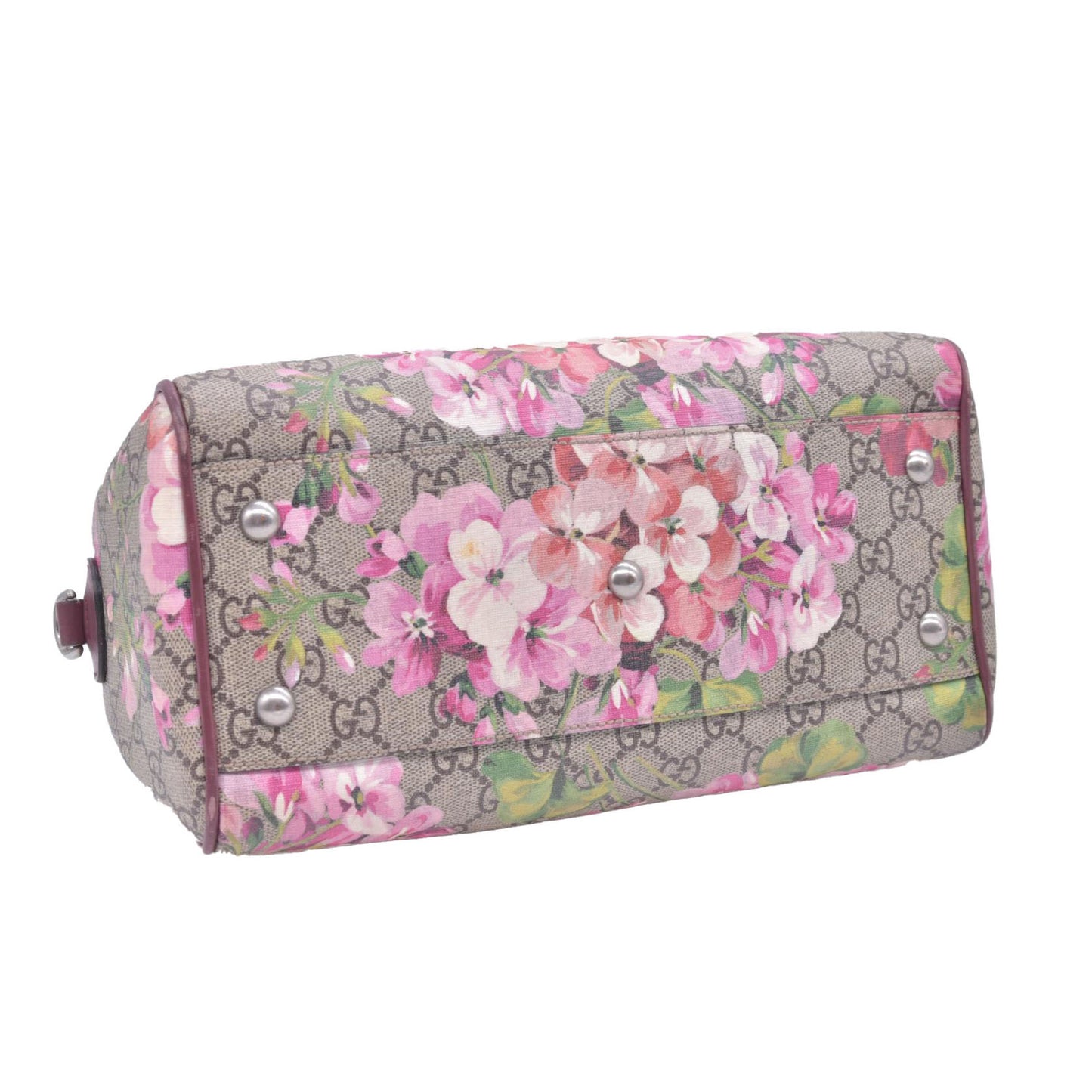 $1390 Gucci GG Supreme Monogram Blooms Small Boston Beige Multicolor Dry Rose CONSIGNMENT