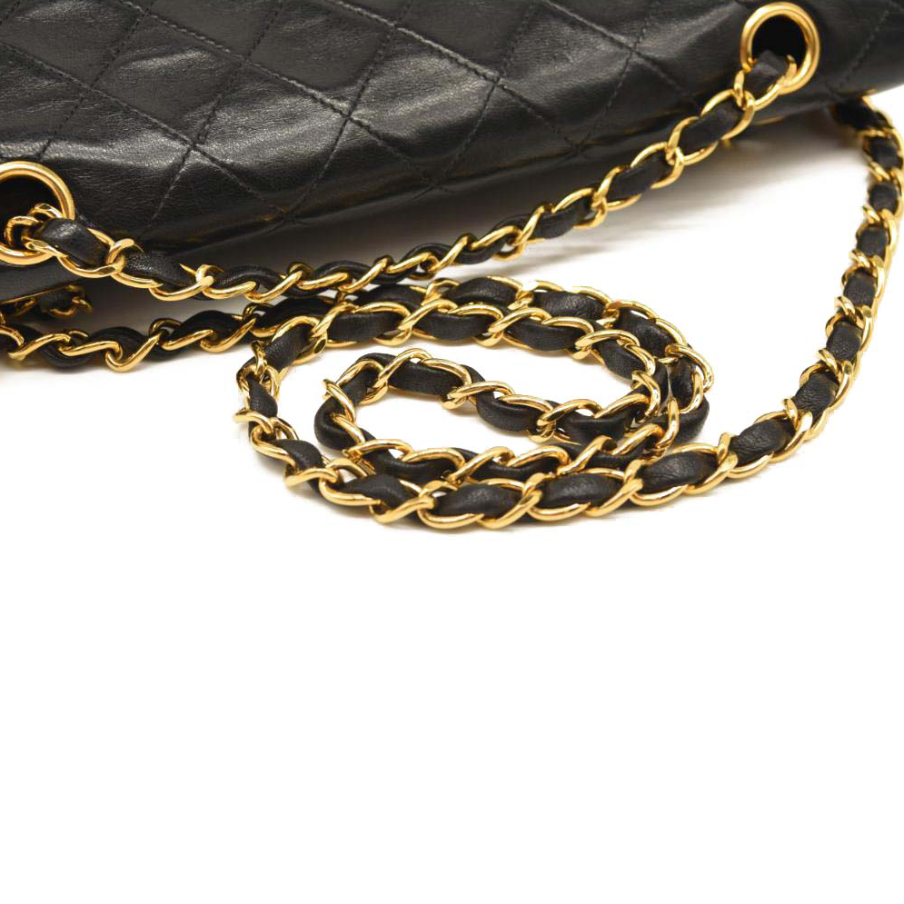 CHANEL Lambskin Quilted Medium Double Flap Black