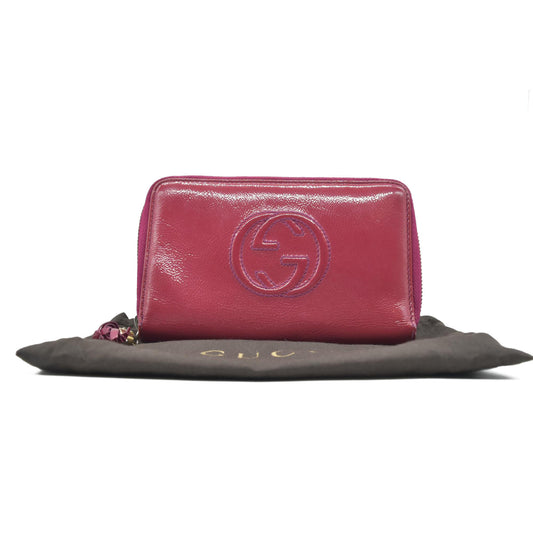 Gucci Patent Soho Zip Around Wallet Bright Bougainvillea CONSIGNMENT