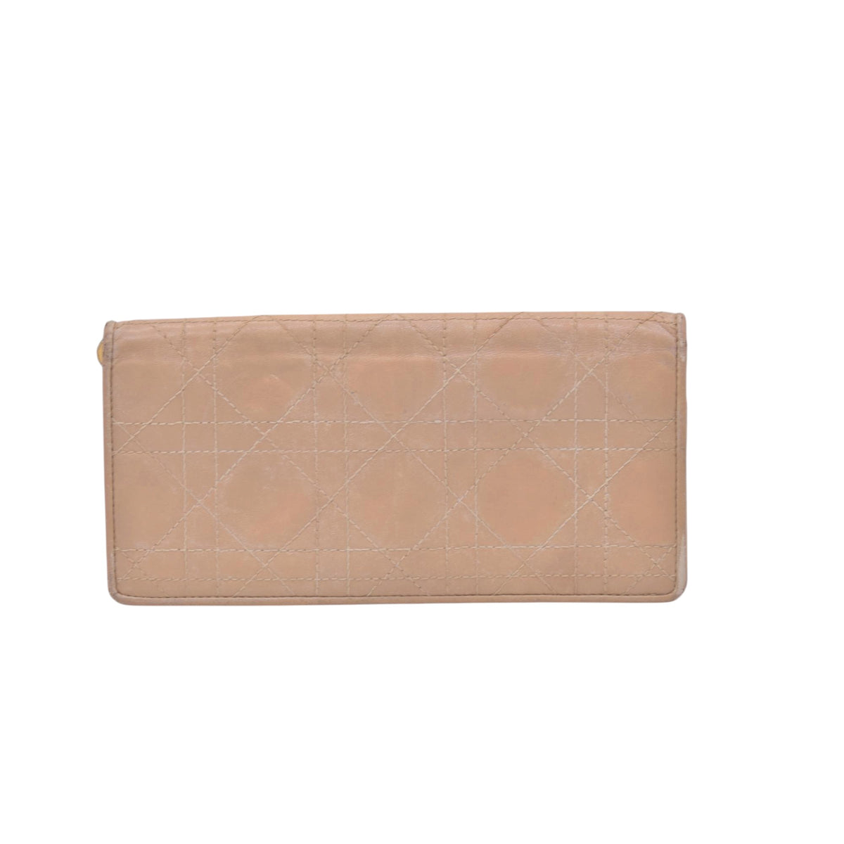 $720 CHRISTIAN DIOR Cannage Lambskin Bifold Long Wallet Beige CONSIGNMENT 10021230