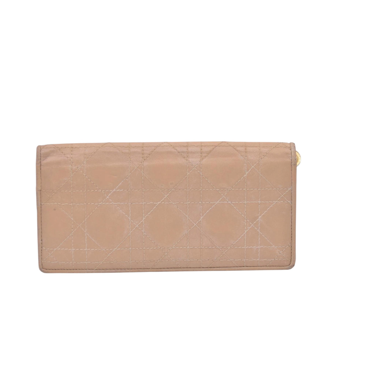 $720 CHRISTIAN DIOR Cannage Lambskin Bifold Long Wallet Beige CONSIGNMENT 10021230
