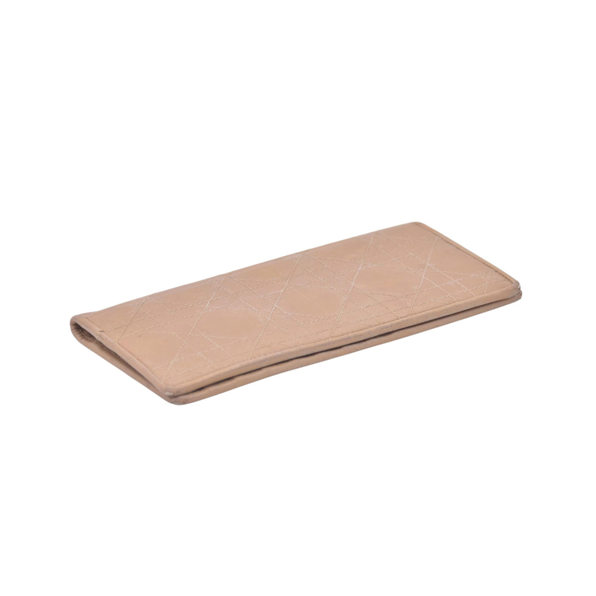 $720 CHRISTIAN DIOR Cannage Lambskin Bifold Long Wallet Beige CONSIGNMENT 10021230
