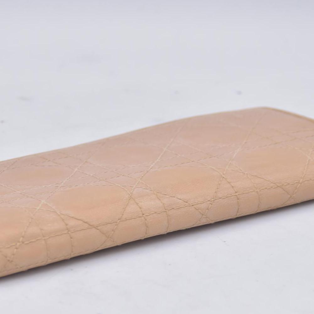 $720 CHRISTIAN DIOR Cannage Lambskin Bifold Long Wallet Beige CONSIGNMENT 10021230