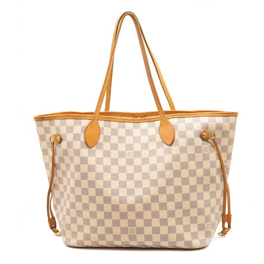 USED Louis Vuitton Neverfull Neo Mm White Damier Azur Canvas Tote