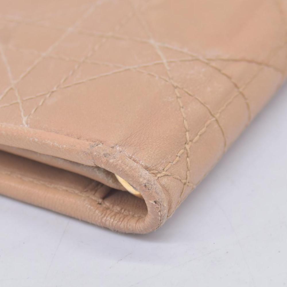 $720 CHRISTIAN DIOR Cannage Lambskin Bifold Long Wallet Beige CONSIGNMENT 10021230