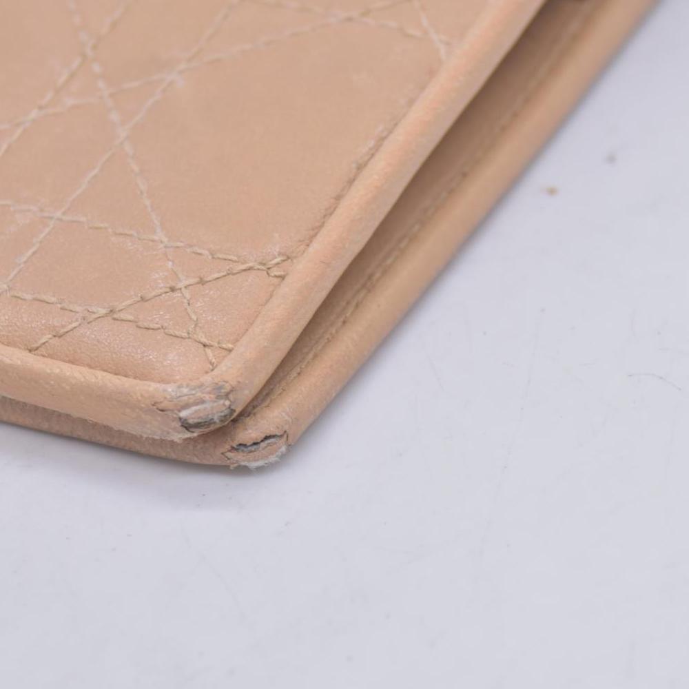 $720 CHRISTIAN DIOR Cannage Lambskin Bifold Long Wallet Beige CONSIGNMENT 10021230