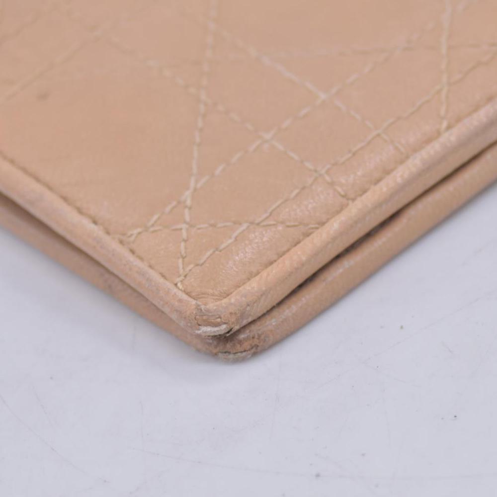 $720 CHRISTIAN DIOR Cannage Lambskin Bifold Long Wallet Beige CONSIGNMENT 10021230