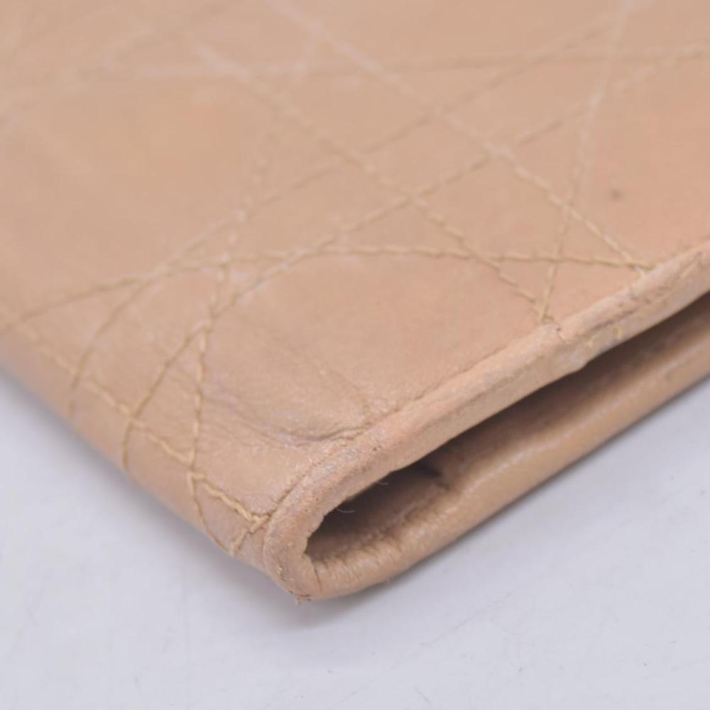 $720 CHRISTIAN DIOR Cannage Lambskin Bifold Long Wallet Beige CONSIGNMENT 10021230
