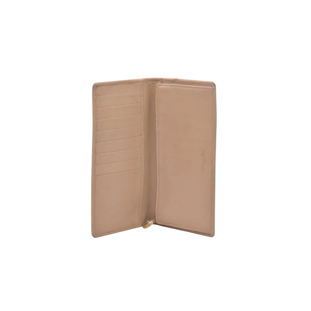 $720 CHRISTIAN DIOR Cannage Lambskin Bifold Long Wallet Beige CONSIGNMENT 10021230