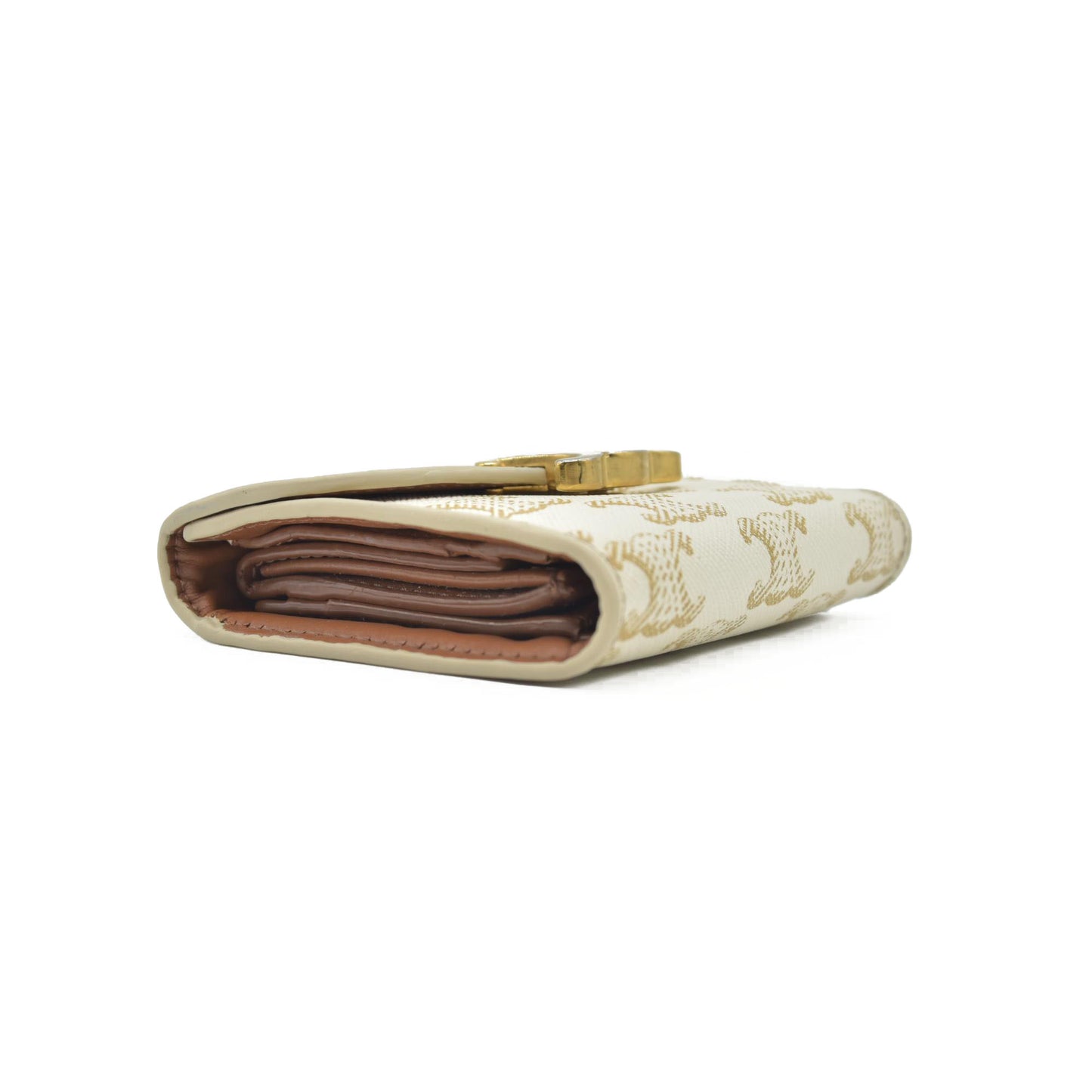 $690 Celine Triomphe Canvas Small Triomphe Wallet White CONSIGNMENT