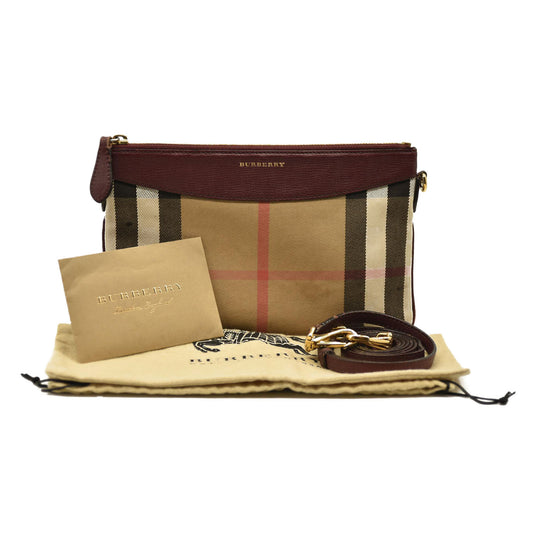 Burberry  House Check Derby Peyton Crossbody Clutch Bag Mahogany Red