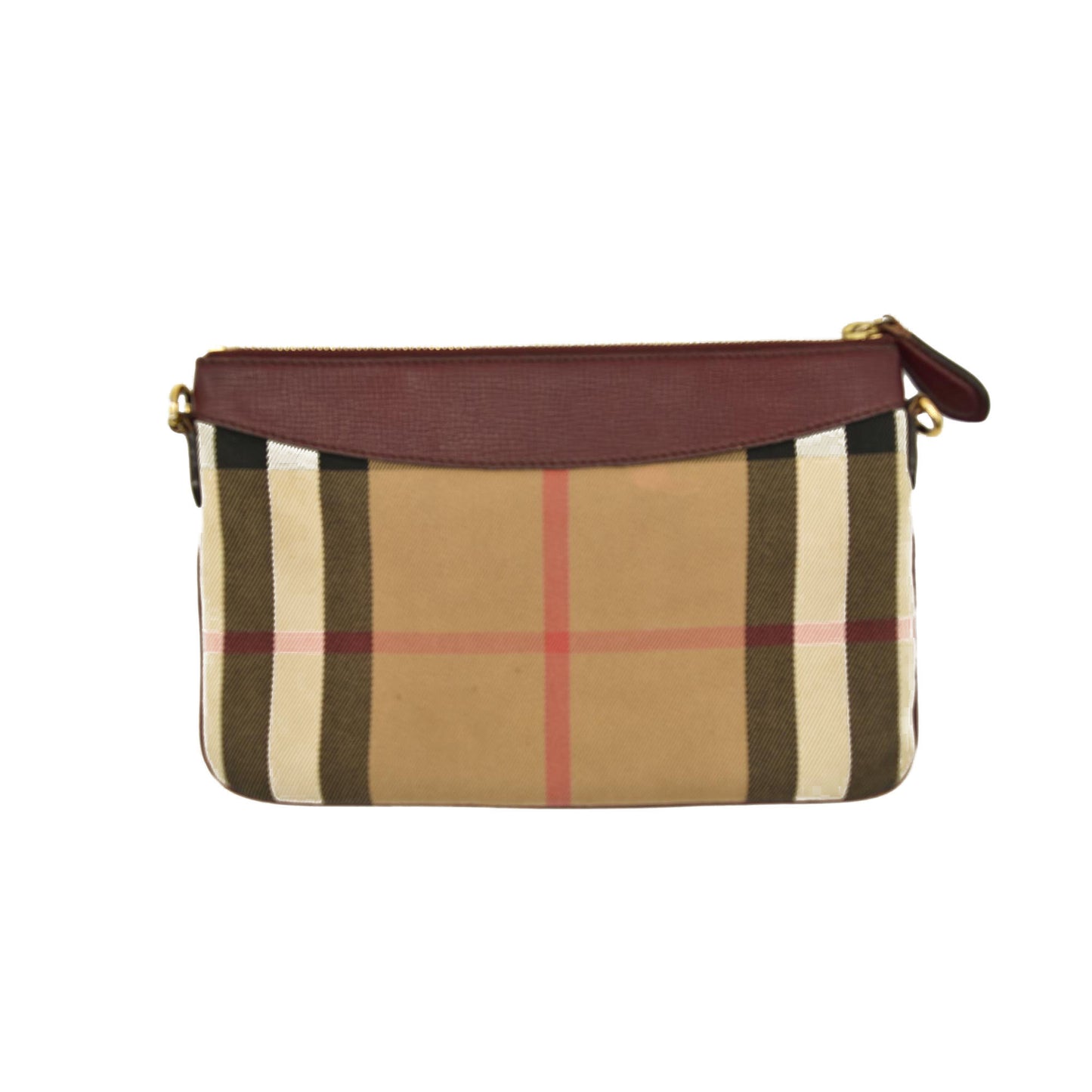 Burberry  House Check Derby Peyton Crossbody Clutch Bag Mahogany Red