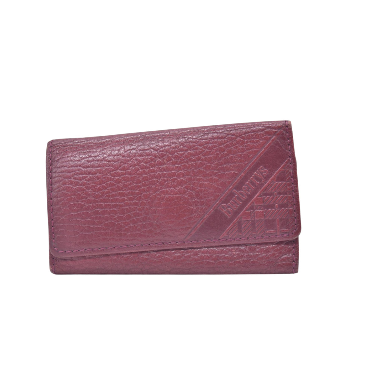 $320 BURBERRYS Grainy Leather Check Embossed 5-Key Case Burgundy CONSIGNMENT 10021214