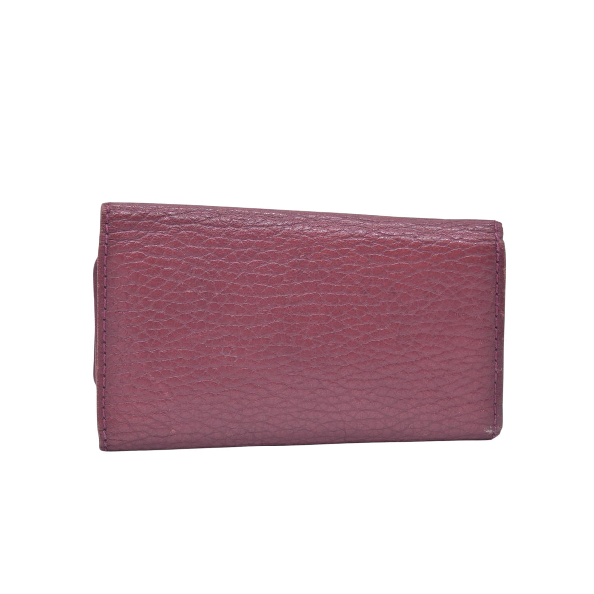 $320 BURBERRYS Grainy Leather Check Embossed 5-Key Case Burgundy CONSIGNMENT 10021214