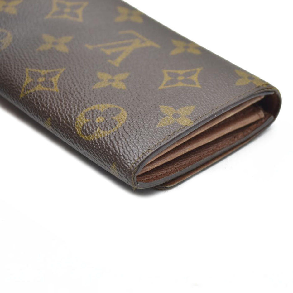 AUCTION $610 Louis Vuitton Monogram Porte Monnaie Zip Bifold Wallet Brown 8903AN