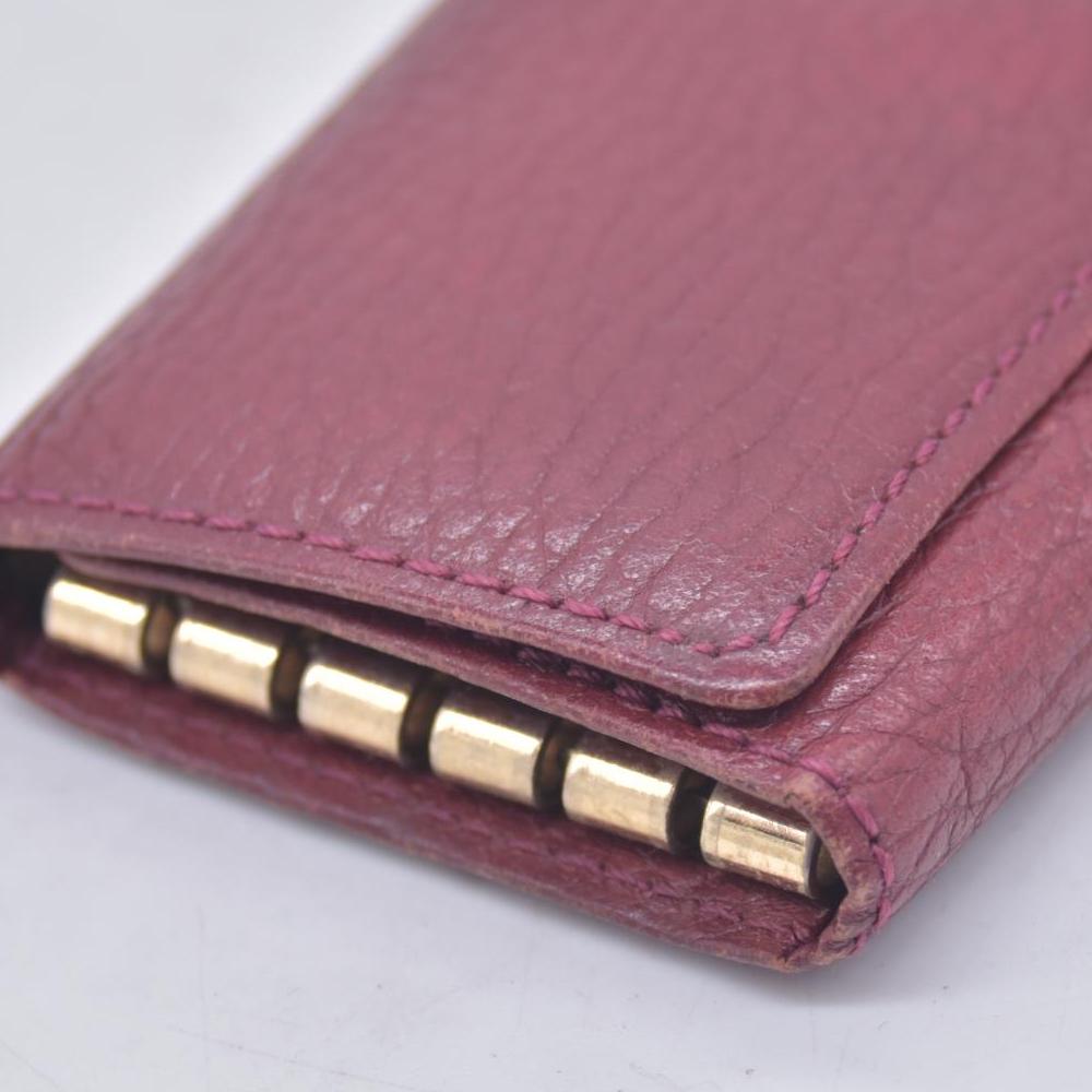 $320 BURBERRYS Grainy Leather Check Embossed 5-Key Case Burgundy CONSIGNMENT 10021214