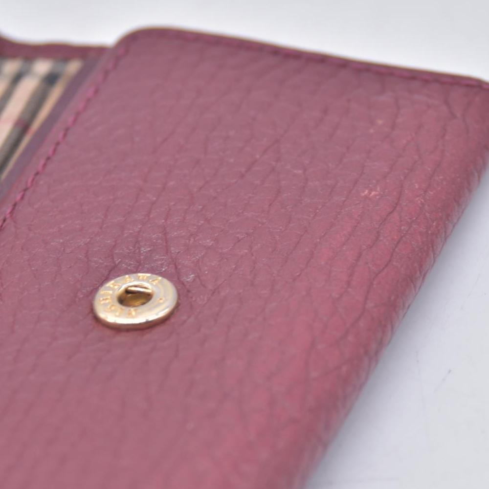 $320 BURBERRYS Grainy Leather Check Embossed 5-Key Case Burgundy CONSIGNMENT 10021214