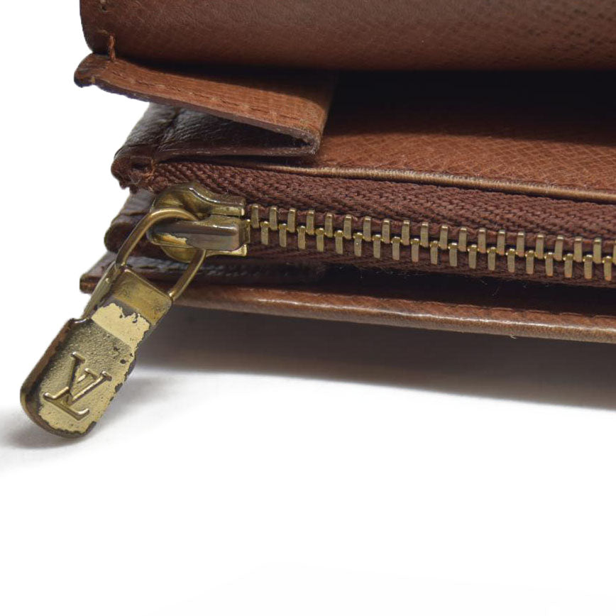 AUCTION $610 Louis Vuitton Monogram Porte Monnaie Zip Bifold Wallet Brown 8903AN