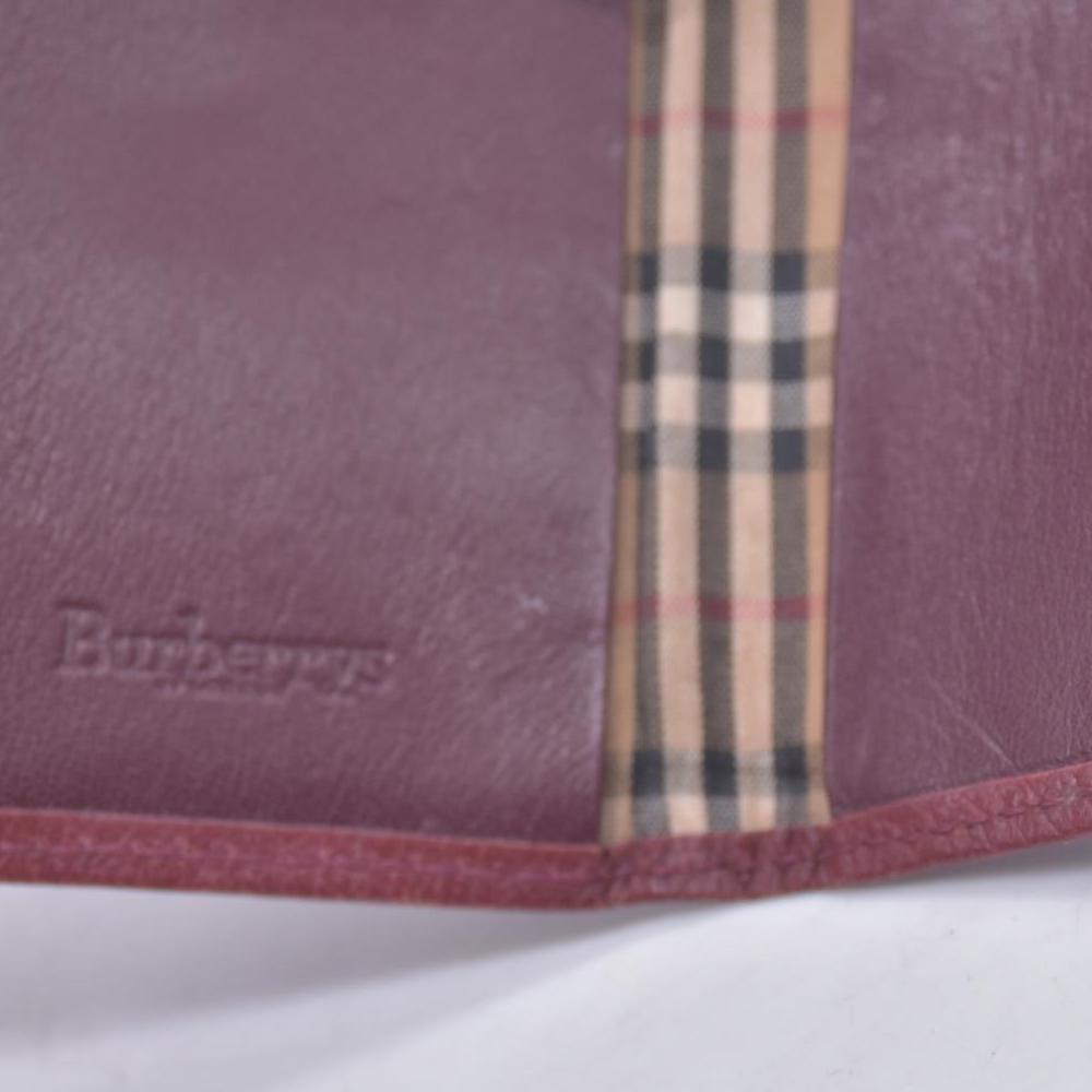 $320 BURBERRYS Grainy Leather Check Embossed 5-Key Case Burgundy CONSIGNMENT 10021214